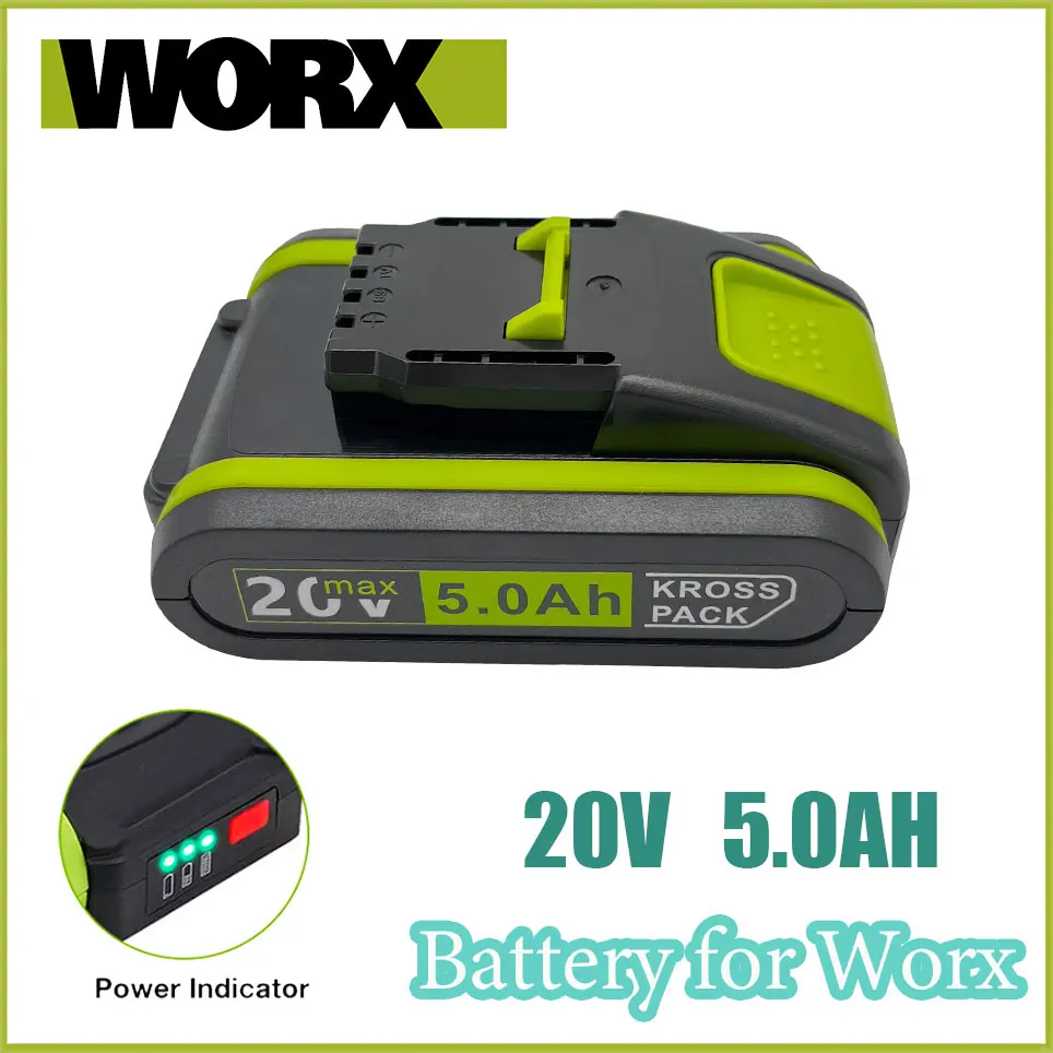 

Worx New Power Tools Rechargeable Replacement Lithium Battery 20V 5000mAh for Worx WA3551 WA3553 WX390 WX176 WX178 WX386 WX678