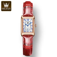 olevs waterproof pu strap watches for women quartz square rectangle luxury fashion women wristwatch