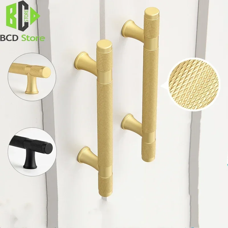 Фото BCD Простые дверные ручки для кухонного шкафа, ручки для ящиков и ручки для мебели, золотой, черный, с накаткой в скандинавском стиле №2