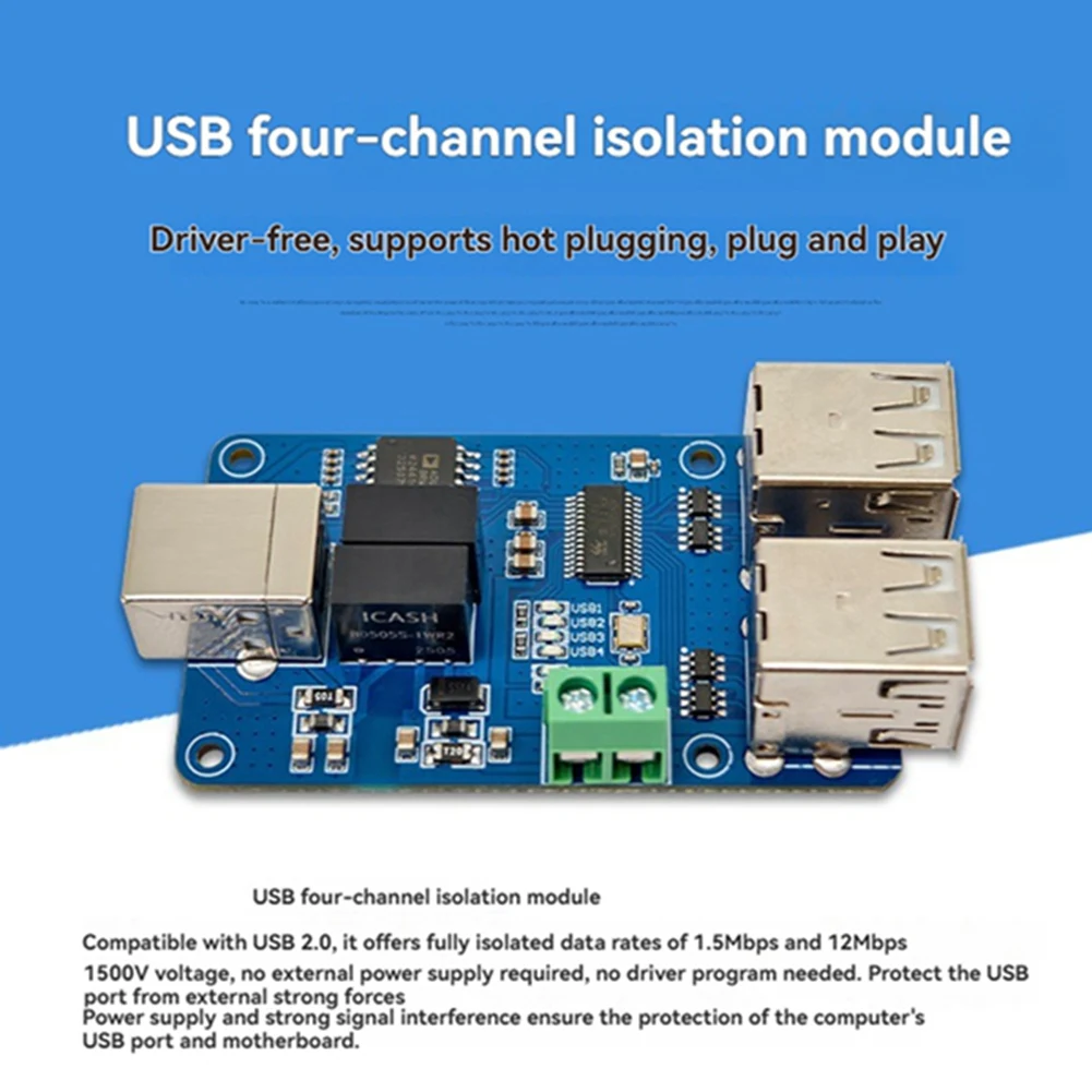Фото A64K 4-канальный USB-изолятор 1500В, модуль ADUM3160, плата защиты связи, изоляция USB-USB, совместимость с USB 2.0 №3