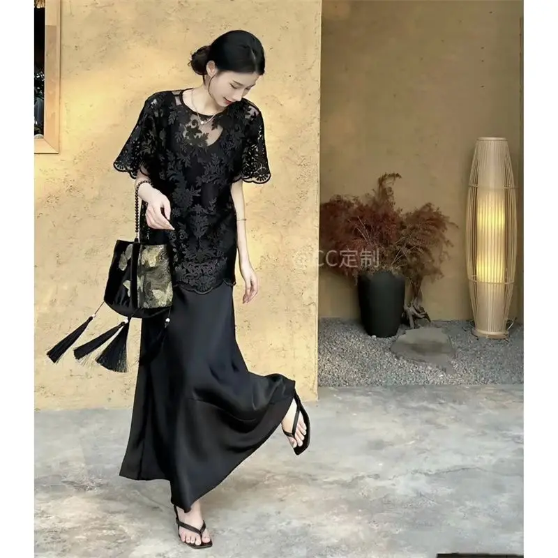 Элегантный и роскошный летний топ Miiiix с кружевным жилетом коротким рукавом 2024