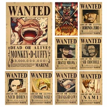 New Anime Luffy Gear 5 Bounty Wanted Posters 4 Emperors Law Kid Action Figures Vintage Living Room Wall Decoration Stickers Toys