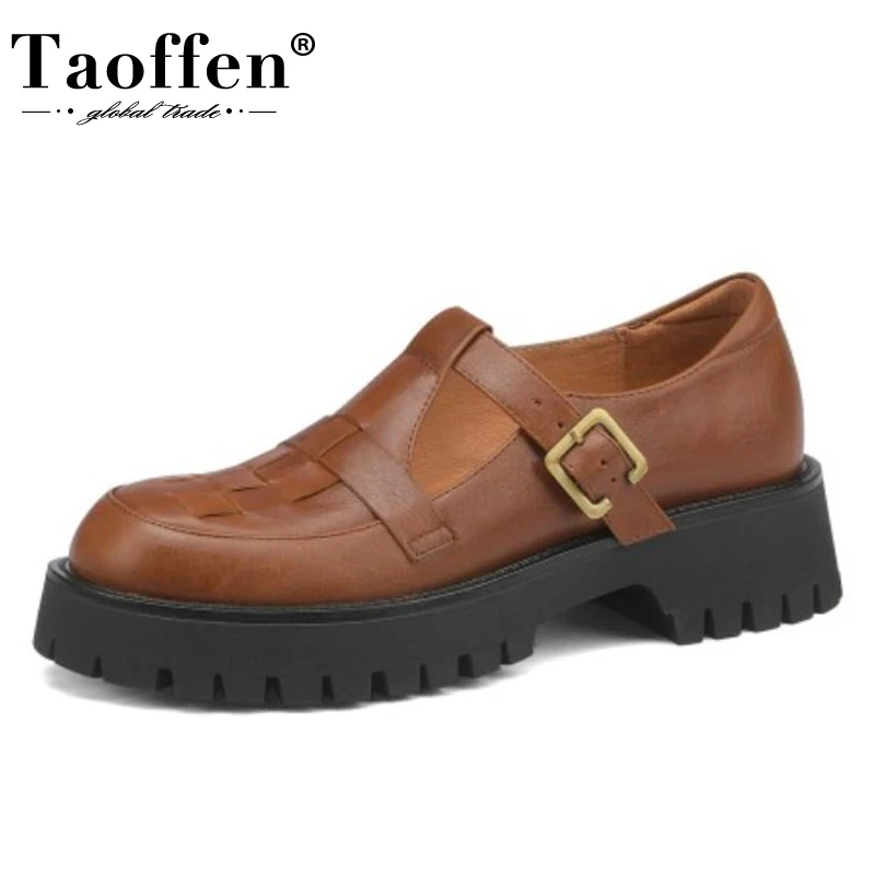 

Taoffen 2022 Women Shoes Real Leather Chunky Ins Pumps Ladies Fashion Buckle Daily Club Female Shoes Footwear Size 34-40
