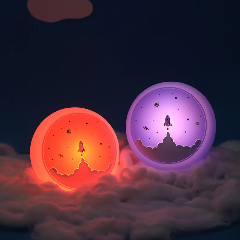 

Creative Space Rocket LED Silicone Night Light Rechargeable Eye Protection Children Bedroom Smart Lamp Kawaii Room Decoration