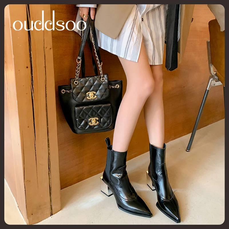 Ods Cowboys Wedge Chelsea Women's AutumnWinter Chunky Heels Ladies Boots Pure Color Silver Elegant Ankle Matin Party Cool Shoes