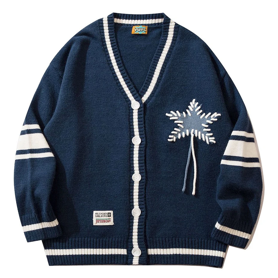 

Men Winter Cardigans Jacket Pentagram Graphic Loose V-neck Knit Sweater 2022 New Fashion Harajuku Y2K Jumpers Coat suéteres Male