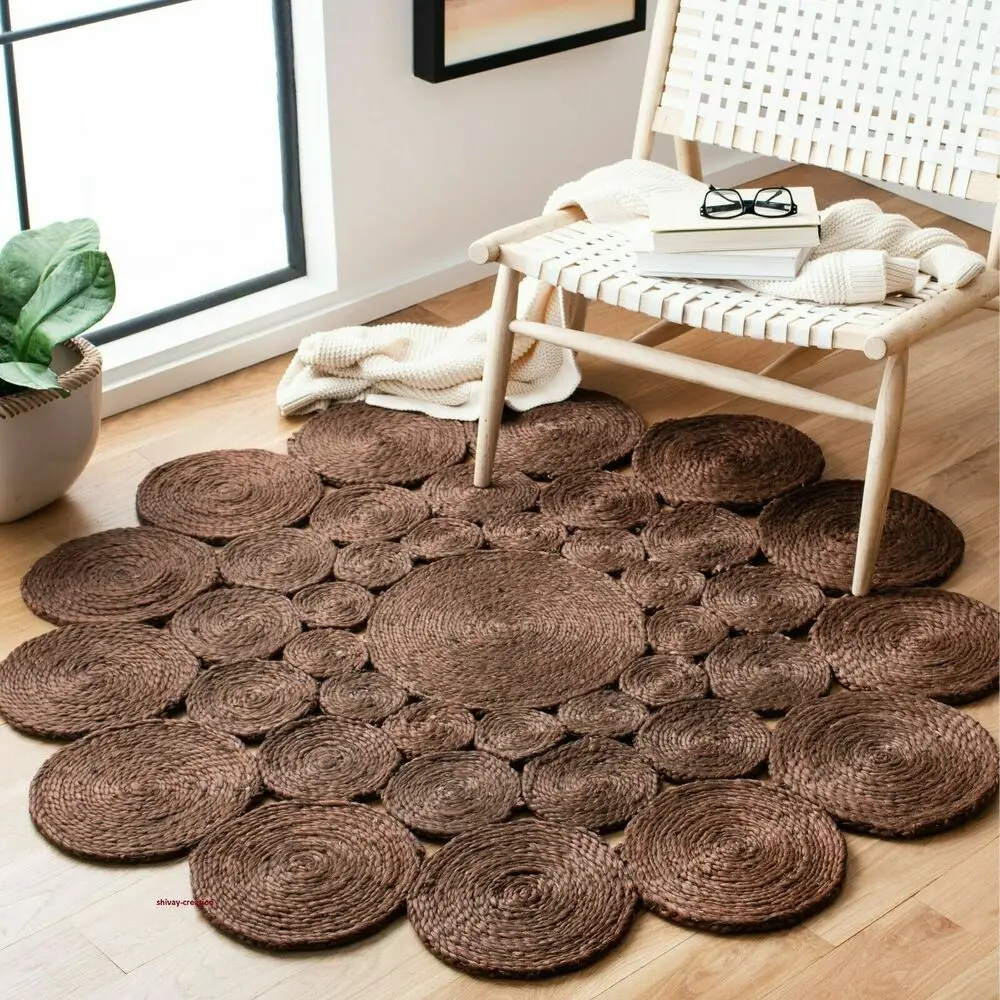 Rug Natural Jute Handmade Reversible Braided Style Carpet Area Home Decor Rug-  home  carpets for living room