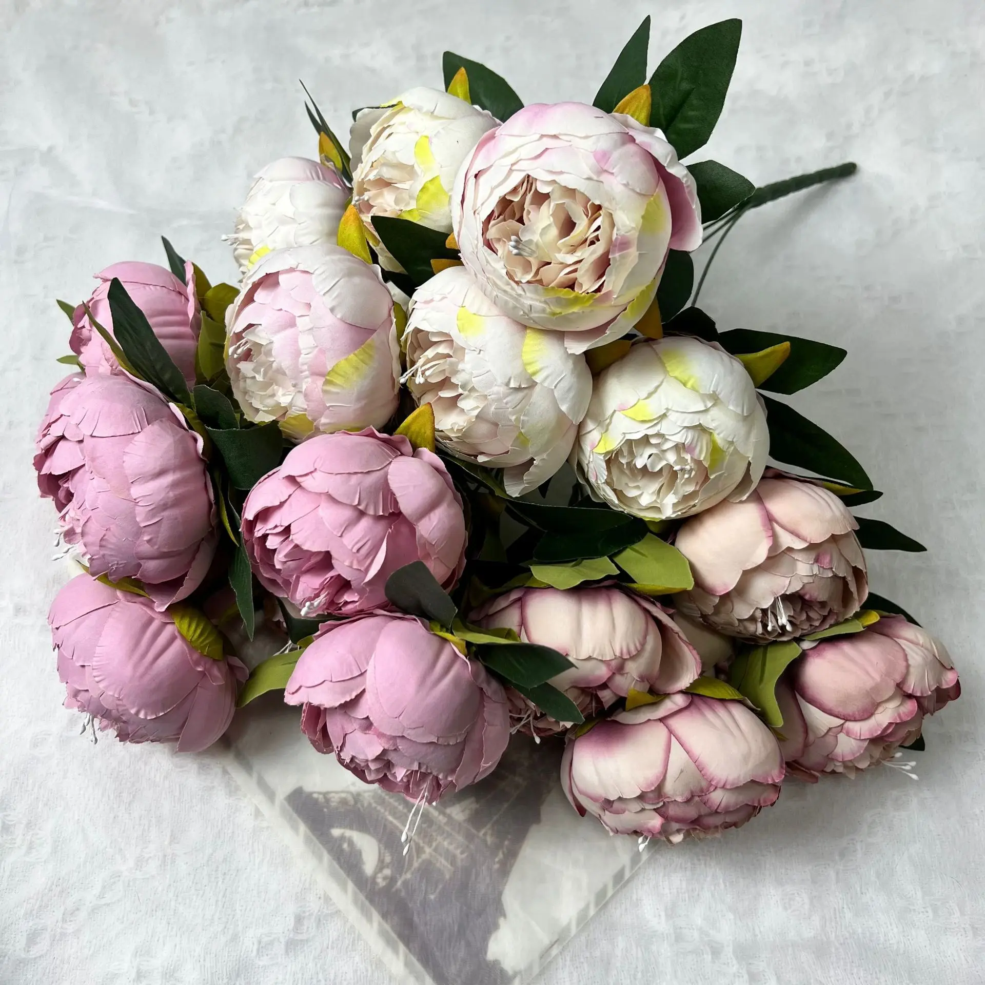 

Artificial Round Peony Silk Fake Flower Bouquet Wedding Photography Bouquet Home Garden European Style Bud Core Peony Decoration
