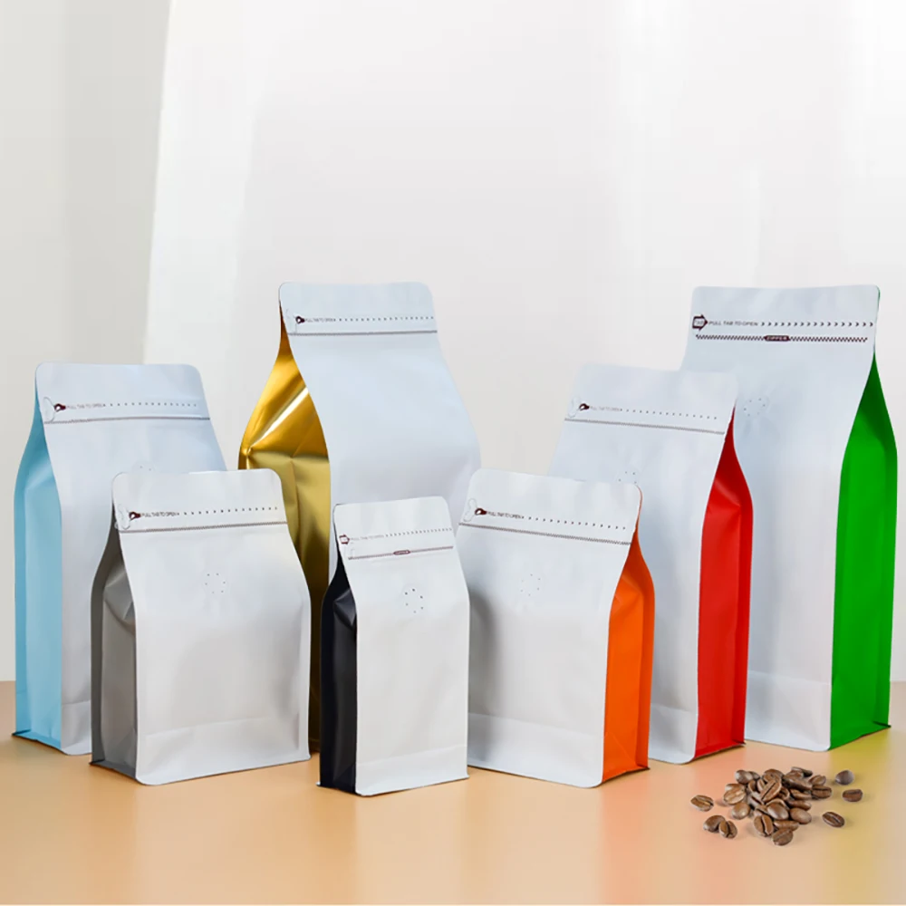 

100PCS High Quality Aluminium Foil Pouches Side Gusset Coffee Bag 100g Packaging Flat Bottom Food Bags with Valve Zipper