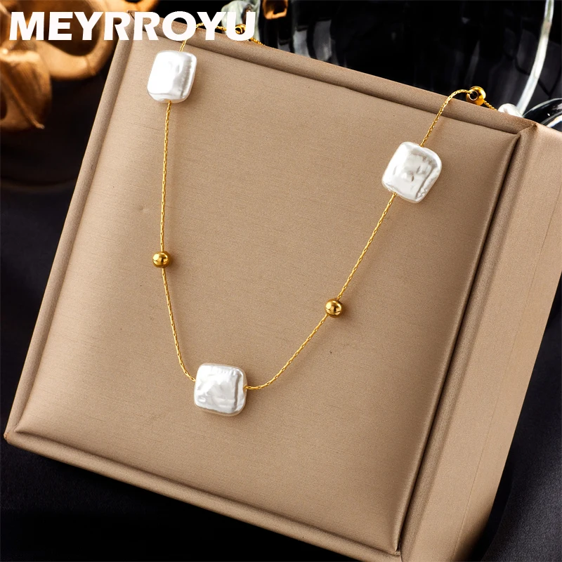 

MEYRROYU 316L Stainless Steel 2022 New Freshwater Pearl Statement Necklace For Women Party Jewelry Bijoux Accessories Collar