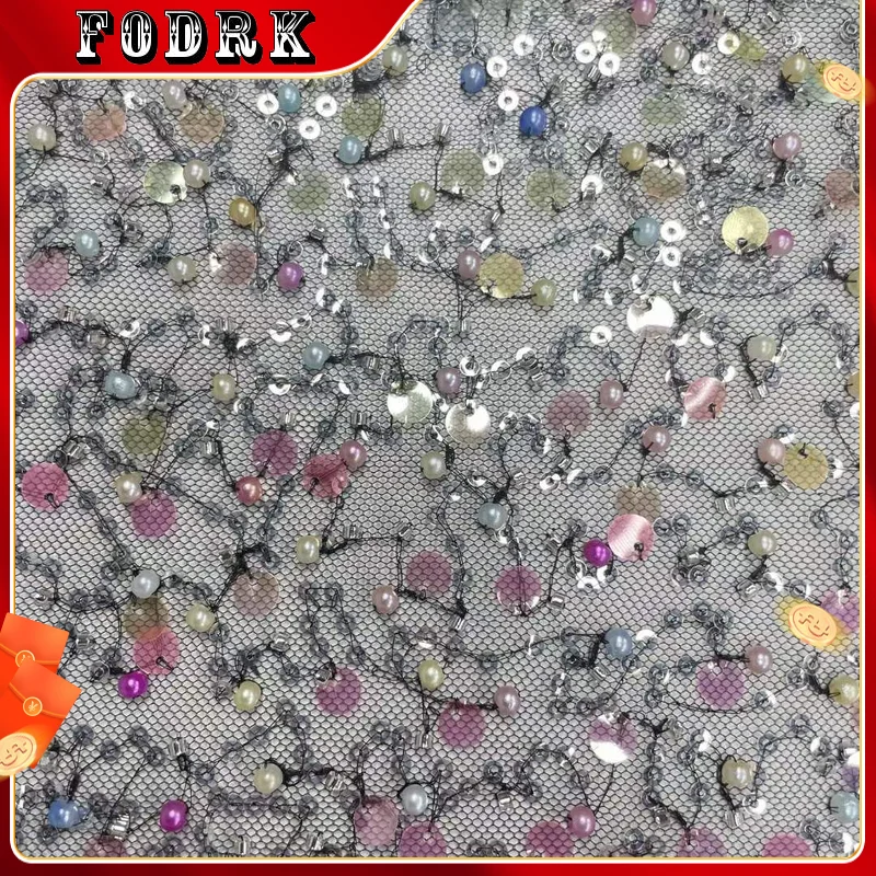 

2023 High Quality African Tulle Lace Fabric Elegant Nigerian Embroidery Sequins Beaded French Wedding Party Dress