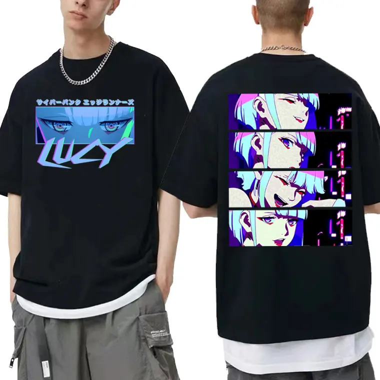 

Y2k Anime Unisex Oversized Cozy Tshirt Lucy Cyberpunk Edgerunners T Shirt Men Women Punk Cartoon Double Sided Printed T-shirts