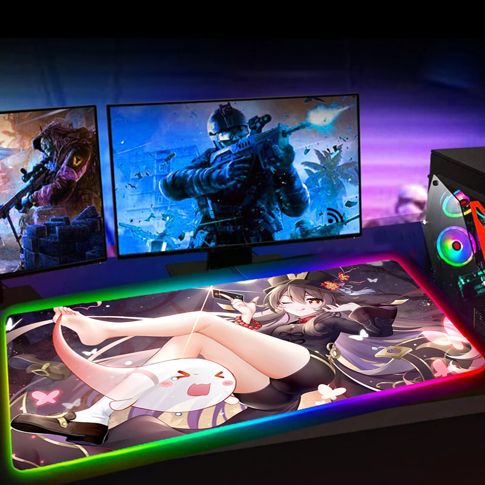 Игровой коврик для мыши с аниме Ху Тао Genshin со светодиодный подсветкой - купить по