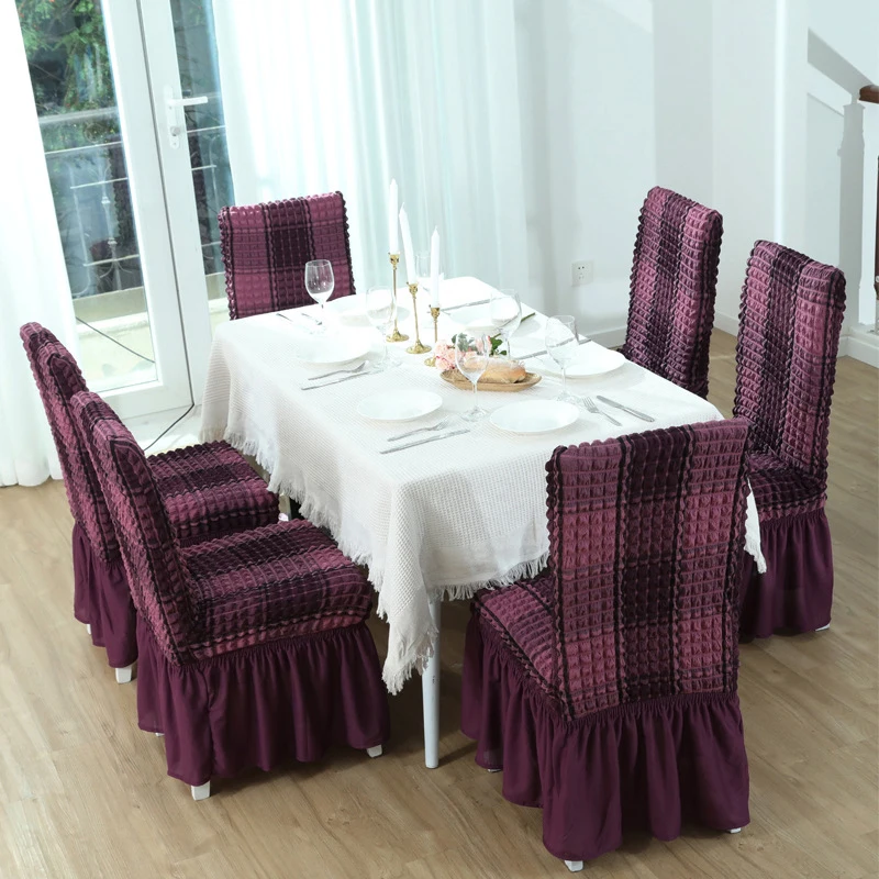 

Plaid Seersucker Skirt Elastic Chair Cover for Home Hotel Wedding Banquet Party Stretch Lattice Pattern Seat Protector Case