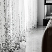 nordic curtains for living dining room bedroom custom luxury white gray embroidered tassel tulle french window curtain decor