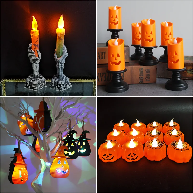 

Halloween Horror Skull Ghost Holding Candle Lamp LED Lights Haunted House Ornaments Happy Holloween Party Decoration for Home