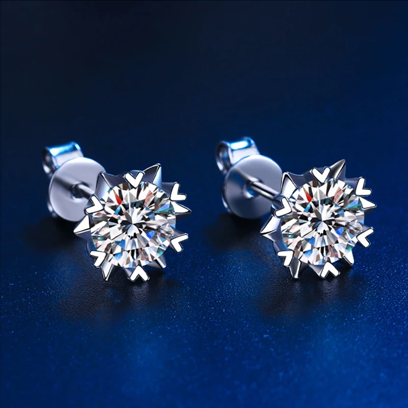 

100% Real 925 Sterling Silver Moissanite Earrings 2 Carat In Total D Color Stud For Women Top Quality Sparkling Wedding Jewelry