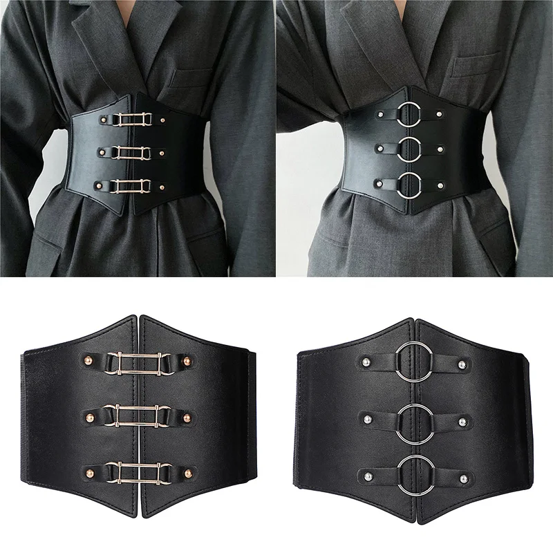 

Stylish Simplicity Corset PU Leather Joker Sewing Women Corset All-match Lap Wide Elastic Waist Belt Lace Up Shirt Skirt Belt