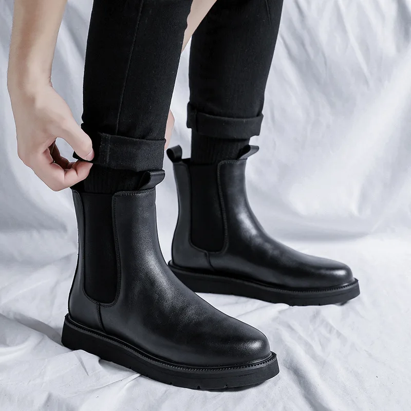 Мужские модные ботинки Челси черные оригинальные кожаные туфли праздничное