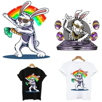 rock rabbit patches iron on transfers for kids clothing thermoadhesive patch on clothes easter egg cute rainbow rabbit stickers