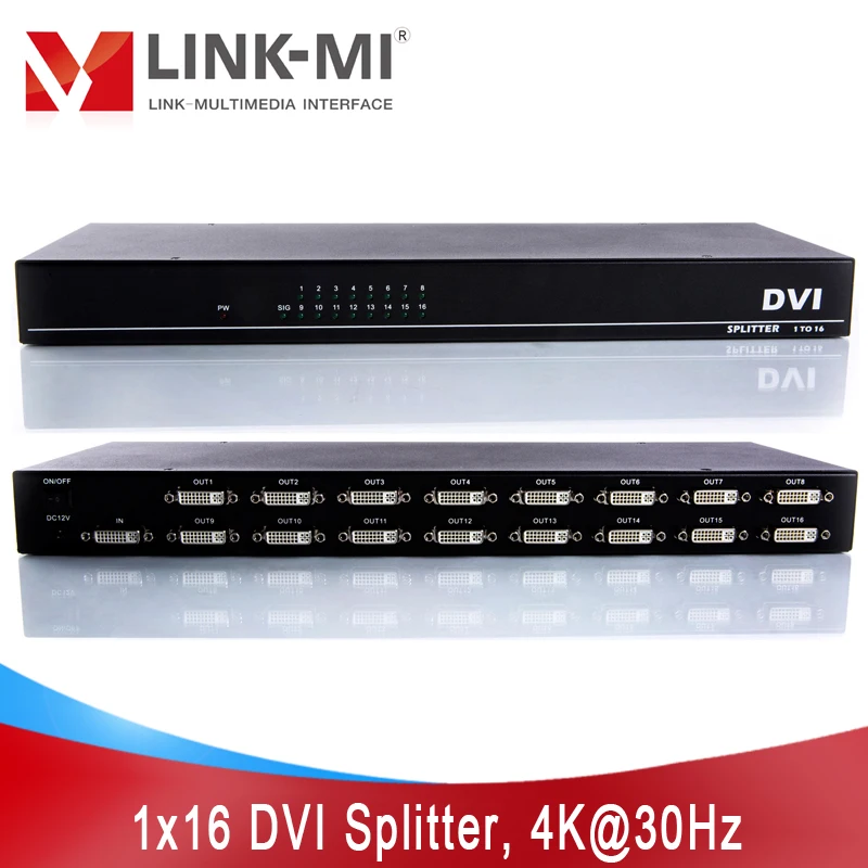 

LINK-MI 1x16 DVI Splitter multiple video display units connected to one DVI Source 16xDVI output up to 4096x2160@30Hz