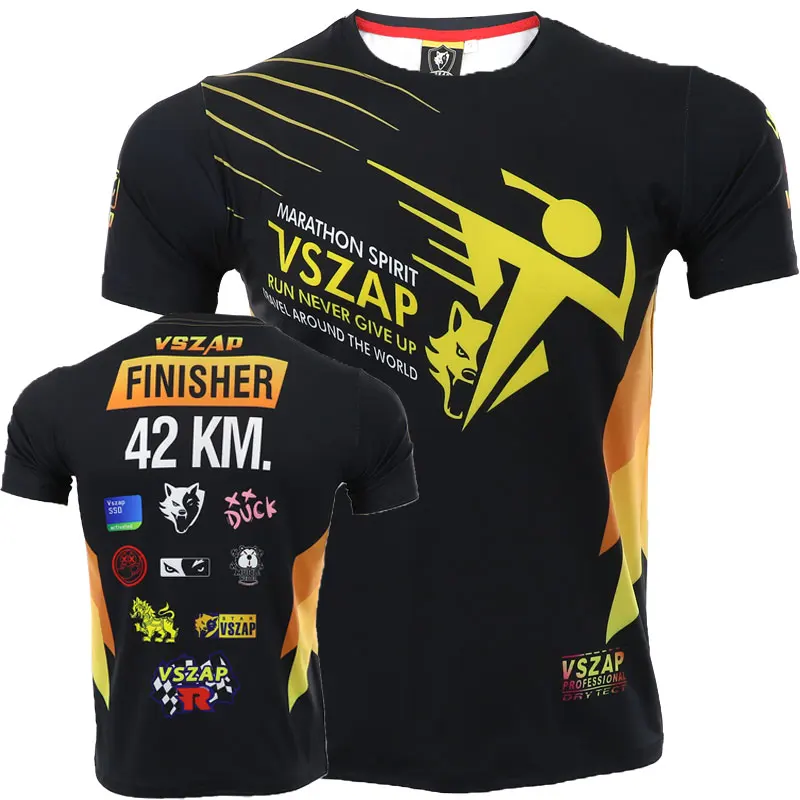 

VSZAP марафон бег с коротким рукавом тренировочная футболка для бега тайского бокса быстросохнущая драка ММА Бойцовский фитнесс тайский бокс