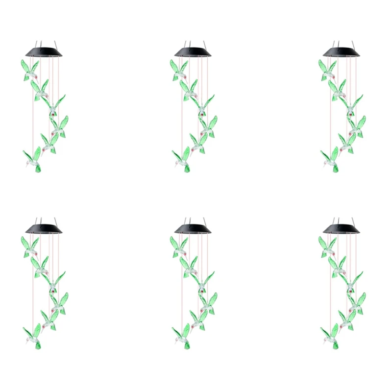 

6X LED Solar Wind Chime Lamp Bird Wind Chime Lamp Pendant Wind Chime Decorative Lamp Color Changing Lamp Solar Lamp