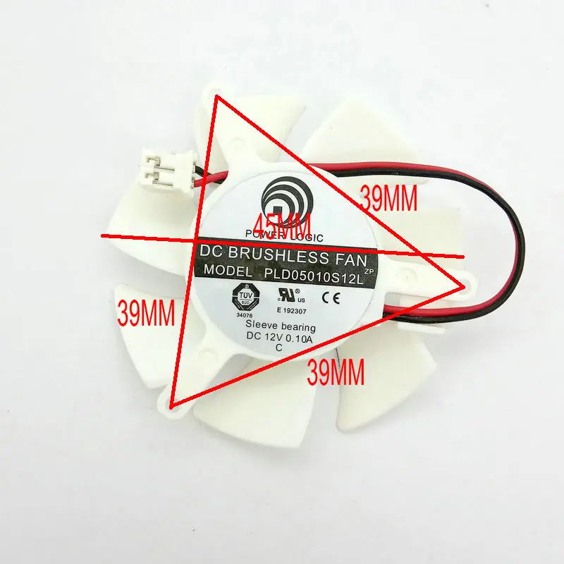 Фото Новый охлаждающий вентилятор для видеокарты PLD05010S12L DC12V 0.10A, 2 провода, диаметр 45 мм, шаг 39 мм №2