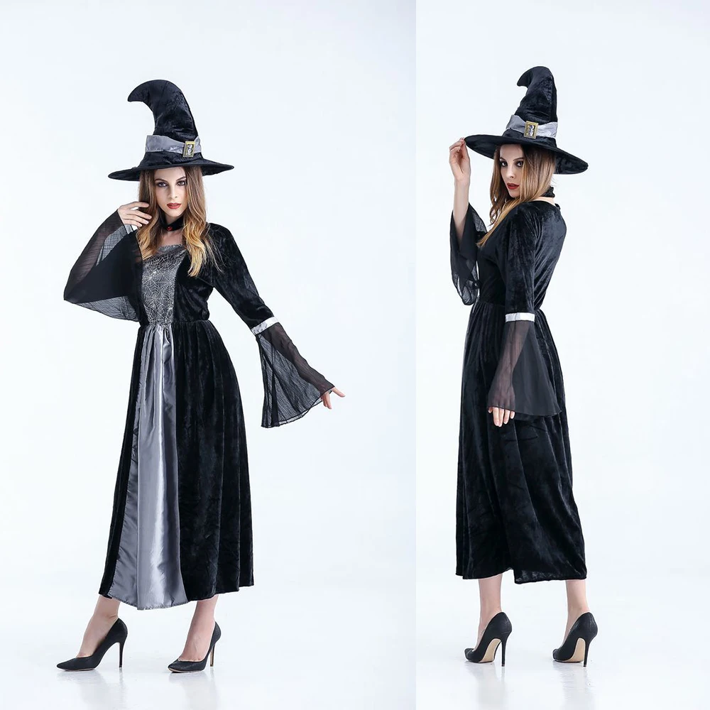 

Женский бархатный костюм ведьмы на Хэллоуин средневековый костюм Паук Паутина взрослый Косплей платье женское плащ волшебника Макси Халат