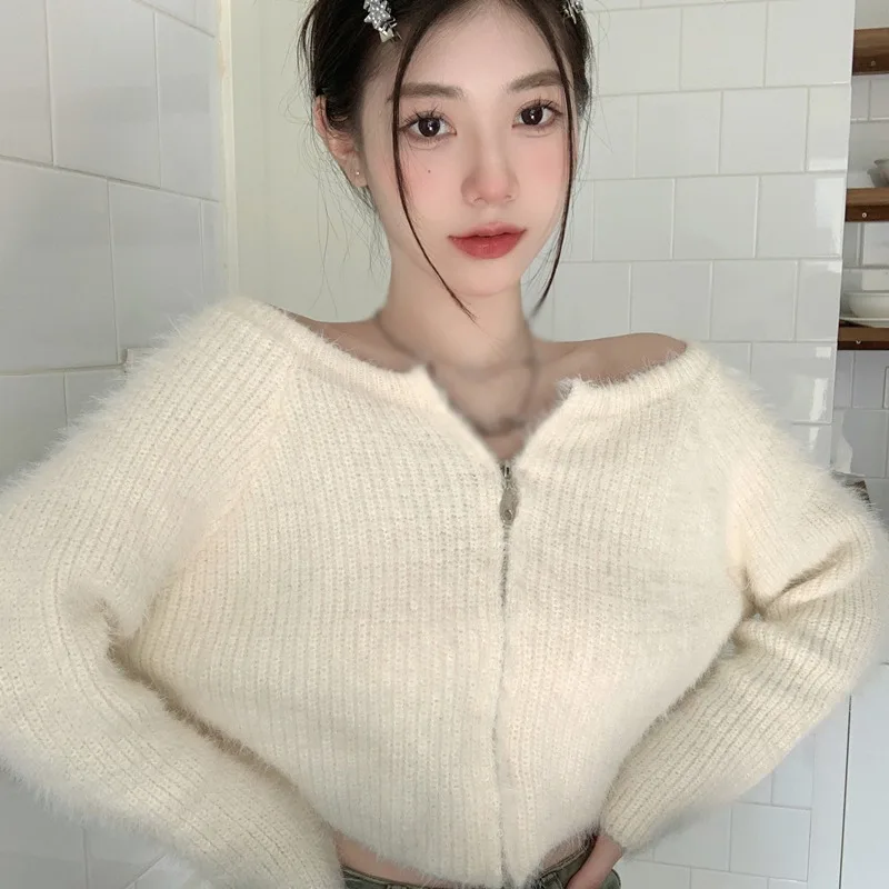 Женский свитер с круглым вырезом женский эластичный из норкового пуха длинными