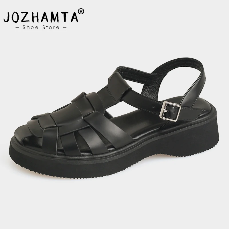

JOZHAMTA Size 34-39 Women Sandals Rome Real Leather Low Heels Summer Shoes For Women 2023 Trend Platform Sandal Casual Office