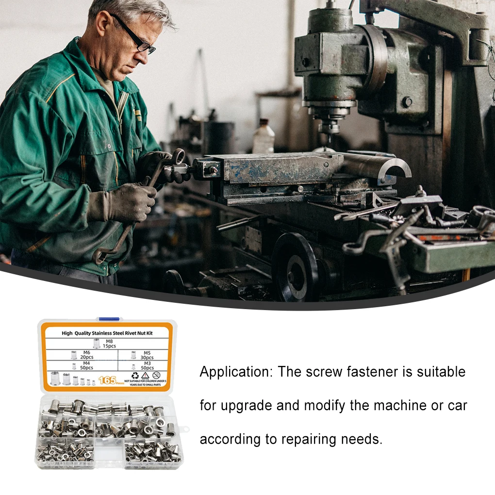 

165 Pieces Box Screw Bolts Carbon Steel Assembly Rivet Nut Modification Accessory for Motorcycle Metalworking Type B