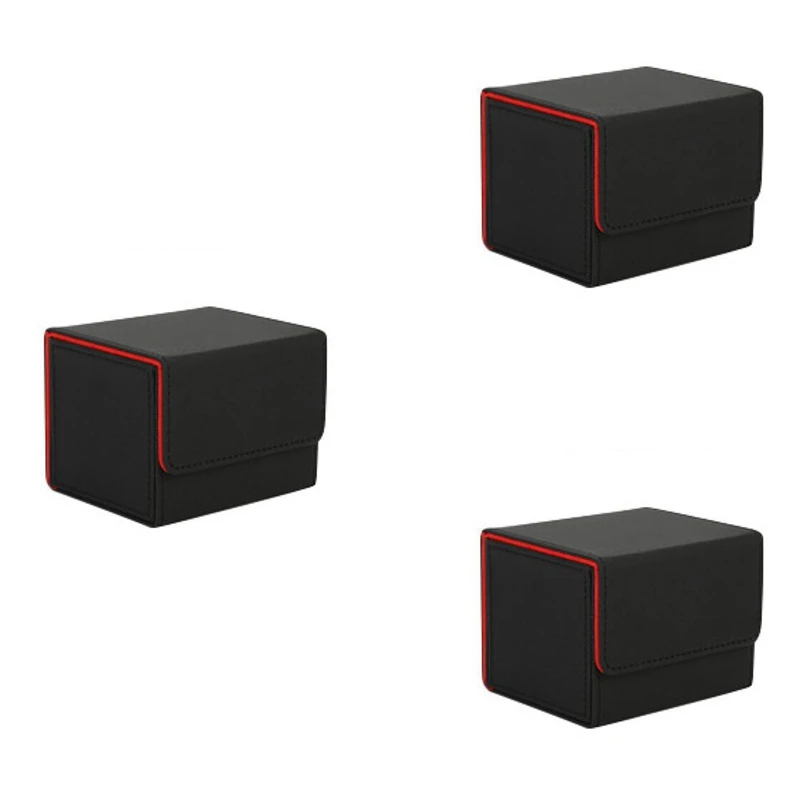 

3X Card Box Side-Loading Card Box Deck Case For Mtg Yugioh Card Binder Holder 100+,Black Red