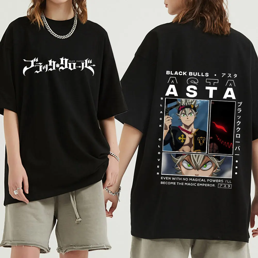 

Hot Japanese Anime Black Clover T Shirt Men Asta Double Sided Print Graphic Tees Fashion Unisex T-shirt Harajuku Tshirt Man Tops