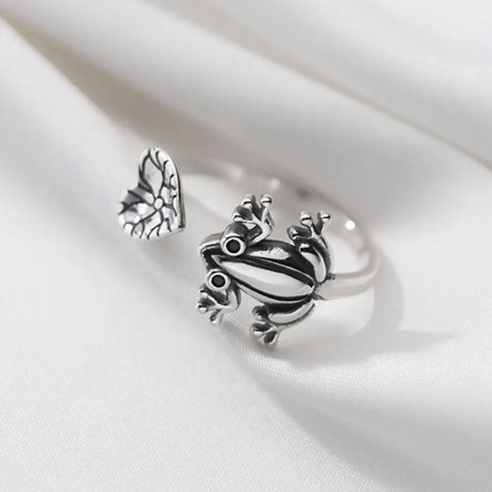 

Retro Leaf Index Finger Frog Ring Female Open Ring Adjustable Silver Jewelry Ring Frog Color V4R5