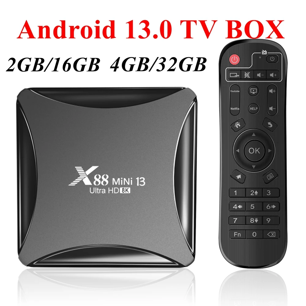 

Android 13.0 TV Box X88 Mini 13 RK3528 Quad Core 2G/16G 4G/32G 2.4G 5G Dual WIFI H.265 8K UHD Youtube Smart Media Player