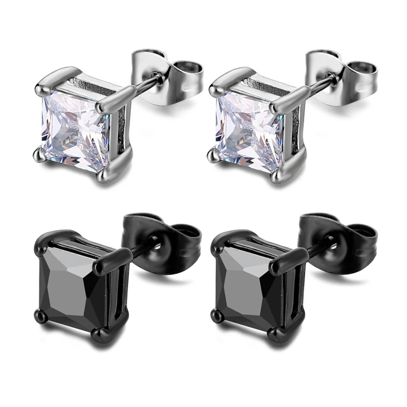 Серьги-гвоздики квадратные из нержавеющей стали с кристаллами |