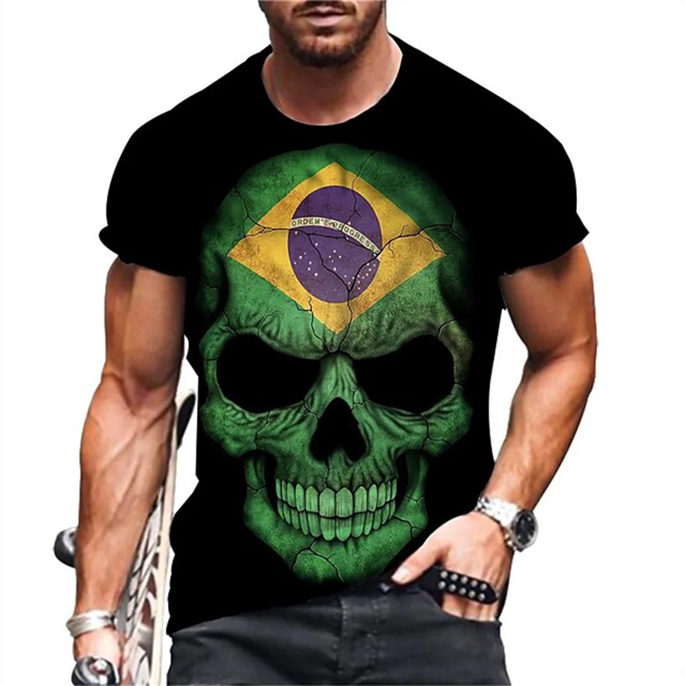 

New Men's T-shirts Brazilian Flag Print Brazil Jersey Men's Designer Clothing Streetwear Summer Clothes Big Silhouette T-shirs