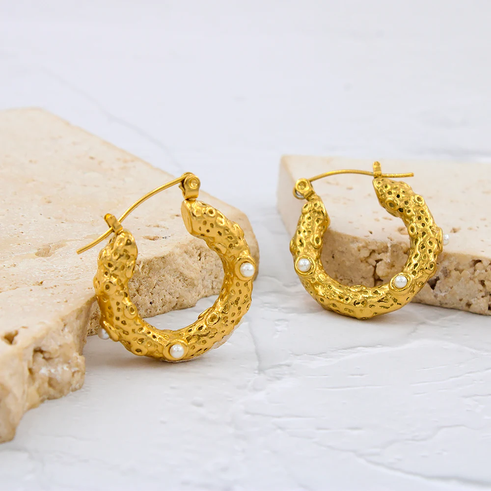 

Роскошные Жемчужные Позолоченные крупные серьги-кольца из нержавеющей стали корейская бижутерия женские Серьги Подвески Аксессуары