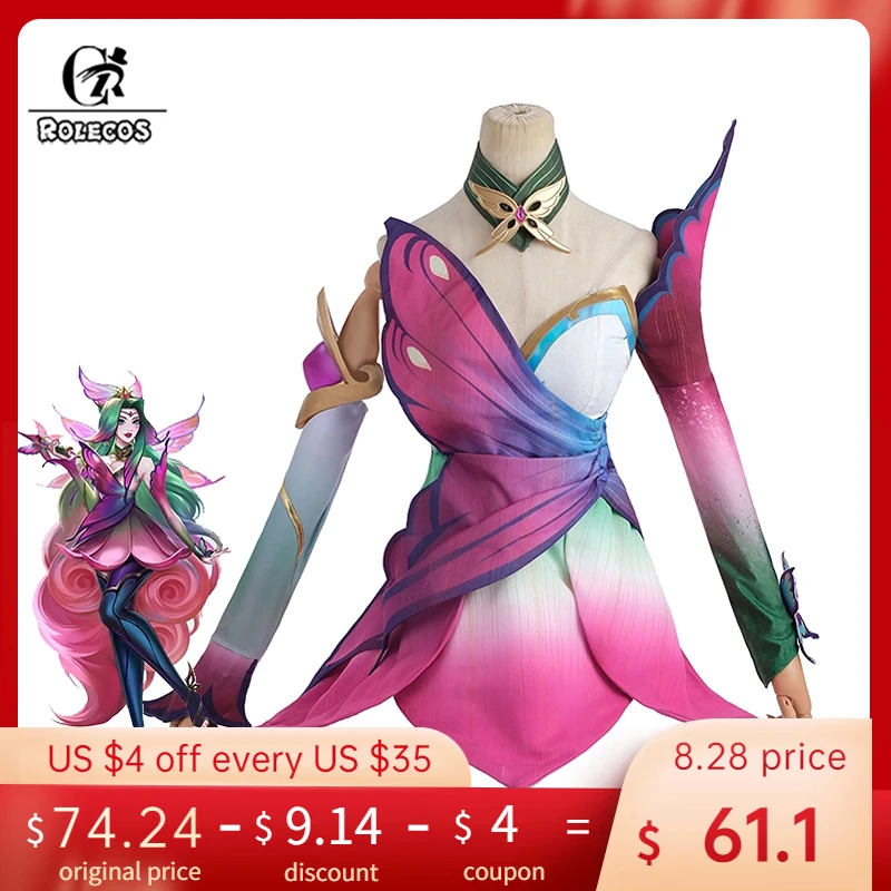Косплей-костюм ROLECOS для вечеринки, LOL, Seraphine, в виде бабочки, Женский костюм на Хэллоуин