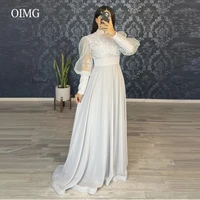 oimg modest silver chiffon prom dresses high neck puff long sleeves buttons applique floor length women evening gowns plus size