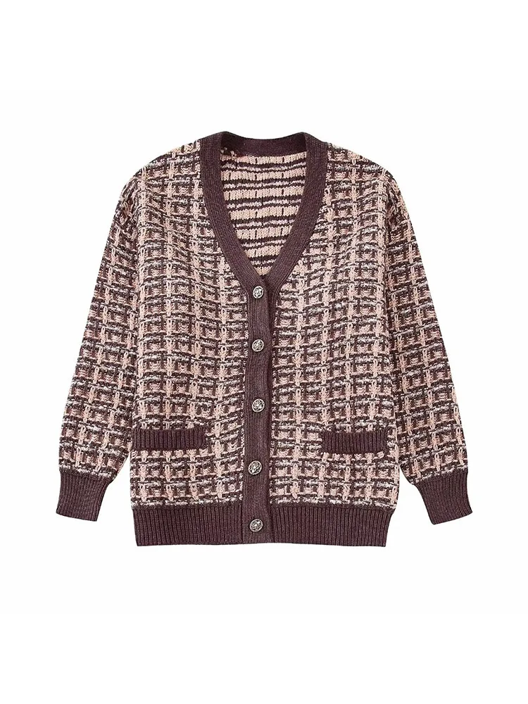 

Женский трикотажный кардиган с V-образным вырезом и длинным рукавом