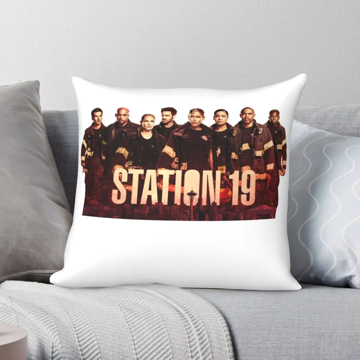 

Station 19 Cast Square Pillowcase Polyester Linen Velvet Creative Zip Decor Room Cushion Case
