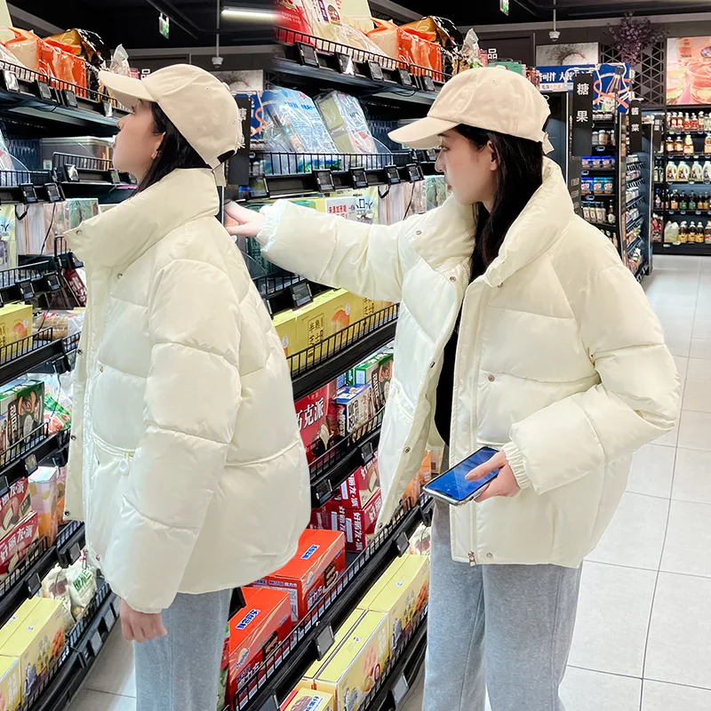 2022 Autumn and Winter Loose Women's Parkas Korean Street Fashion Thick Coats Harajuku Solid Stand Collar Warm Female Jackets