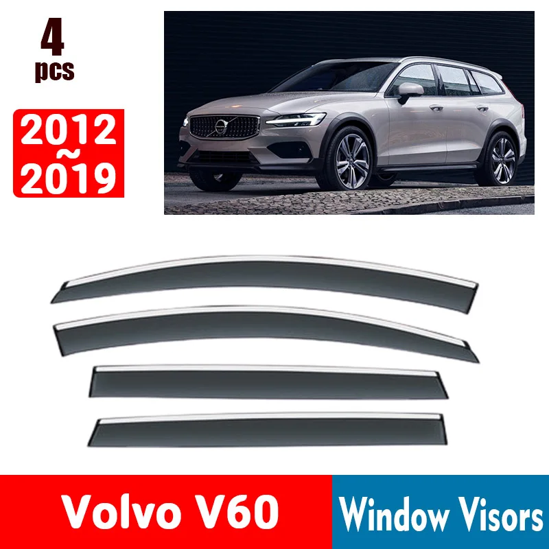 FOR Volvo V60 2012-2019 Window Visors Rain Guard Windows Rain Cover Deflector Awning Shield Vent Guard Shade Cover Trim