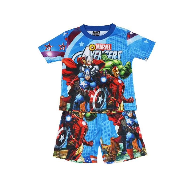 

2021 New Disney Boy Sets Short-sleeved Summer Cartoon Avengers Kids Children's Shorts Pajamas Outfits Marvel Clothes Suit 3-8 Y