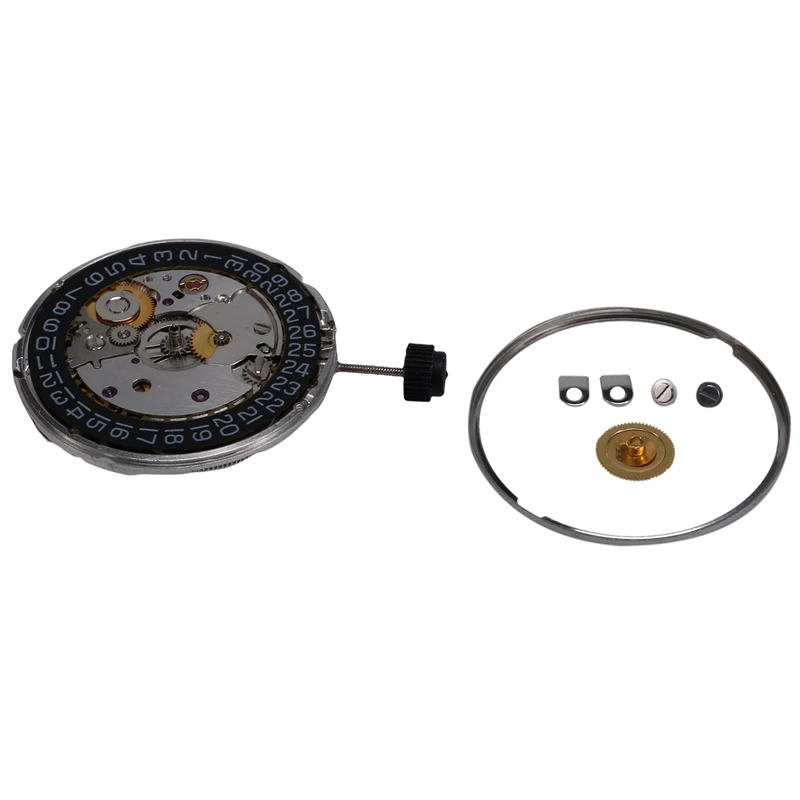 2824-2 Black Calendar Automatic Mechanical Movement Accessories White Engraved Fish Pattern Watch Date At 3'