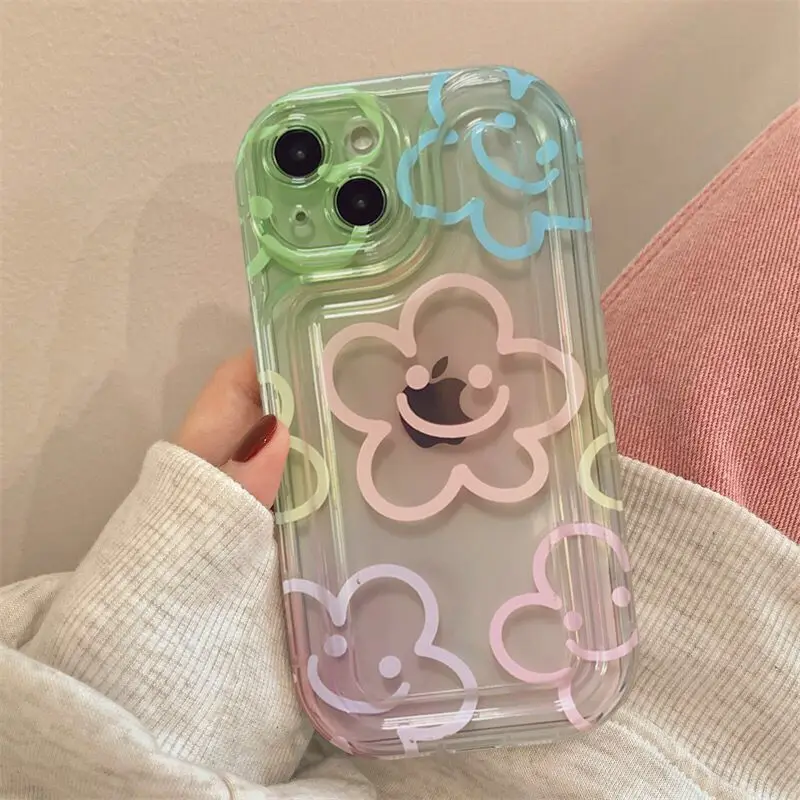 

DMAWMJ Flowers smiley phone case for iphone 13 mini 11 14 pro max 12 silicone back cover for iphone xr xs max x 7 8 plus se2020