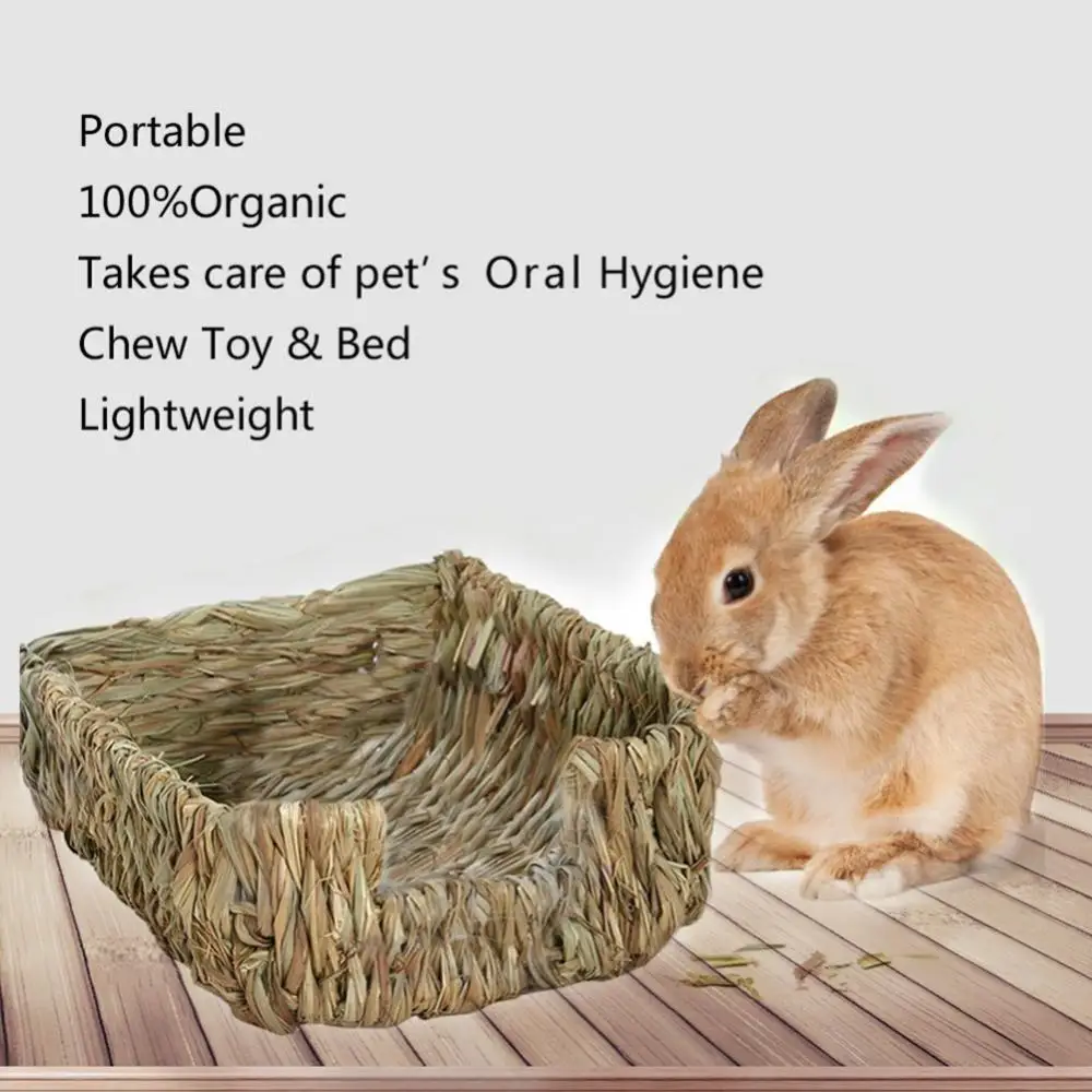 hot sales woven grass small pet rabbit hamster guinea pig cage nest house chew toy bed free global shipping
