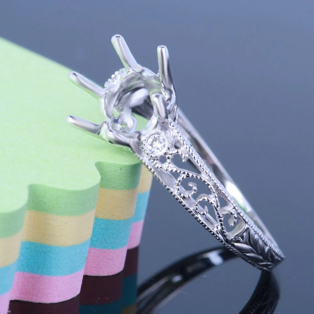 Женское Винтажное кольцо HELON однотонное из белого золота 14 к с натуральными